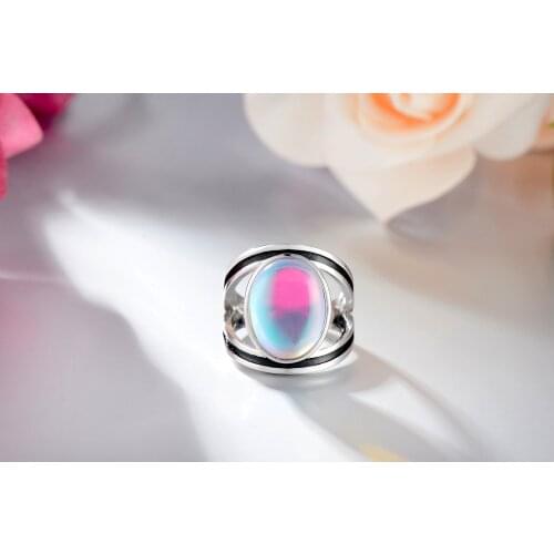 Fashion Colorful moonstone ring 925 Sterling Silver Engagement Wedding Band Rings for women Bridal Jewelry Gift