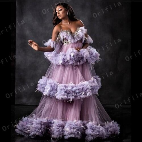 Lilac Robe de soirée Prom Dress For Pregnant Woman Ruffles Skirt Off the Shoulder A Line Maternity Evening Wear Photography Prop