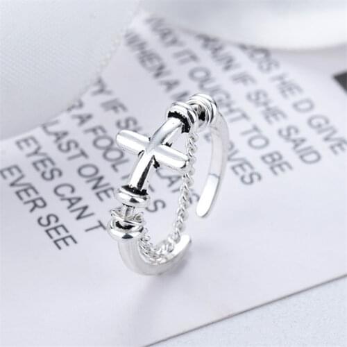 VENTFILLE 925 Sterling Silver INS Finger Rings for Men Classic Faith Cross tassel chain vintage ring Jewelry for Men