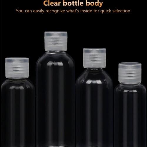 10/20/30/50/60/100ml Empty Plastic Sample PET Flip Cap Bottle Liquid Shampoo Container Squeeze Bottle Leakproof Flip Caps 20pcs