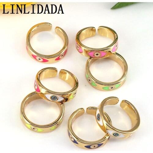 10Pcs Trendy Evil Eye Ring, Wide Enamel Ring, Gold Open Ring, Adjustable Ring, Stackable Ring, Eye Ring, 2021 Enamel Charm