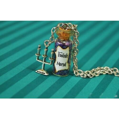 12pcs/lot Haunted Mansion, Foolish Mortal Magical Necklace with a Candelabra Charm, Bottle Necklace