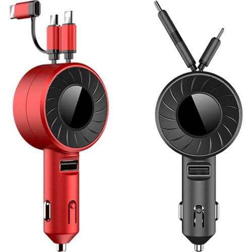 3 in 1 Car Charger for Samsung for IPhone Android Micro-USB Type-C Portable Cable Multi Function Telescopic Cable