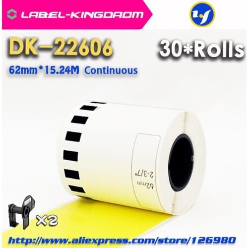 30 Rolls Brother Compatible DK-22606 Label Yellow Film Coated 62mm*15.24M Continuous Label Printer