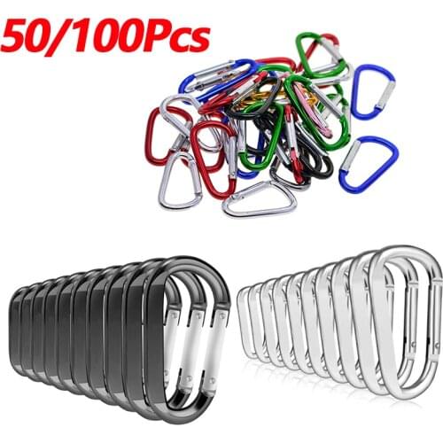 50/100 Pcs Aluminum Alloy Buckles Carabiner Spring Belt Clip Key Chain Silver / Black Mix Color Optional Durable Buckles
