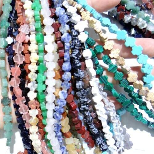 8*8mm Natural stone Turquoises Opal Quartz crystal tiger eye cross bead for Diy Jewelry Making Bracelet Necklace Accessories50pc