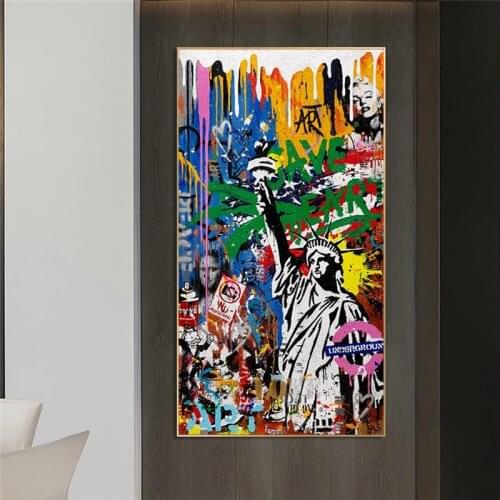 Abstract Statue Of Liberty Graffiti Canvas Wall Art Painting On Wall Decor Poster And Prints Picture Street Art For Living Room