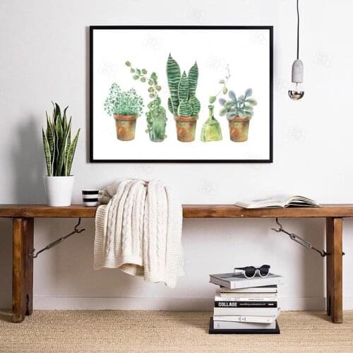 Watercolor Succulent Painting Plant Wall Art Picture , Botanical Poster Canvas Print Nordic Style Living Room Bedroom Home Decor