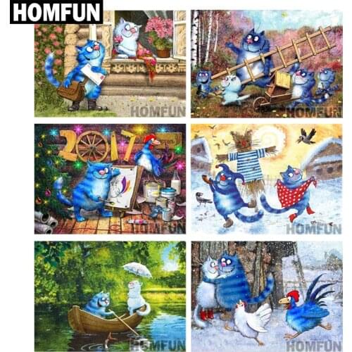HOMFUN Full Square/Round Drill 5D DIY Diamond Painting "cartoon blue cat" 3D Embroidery Cross Stitch 5D Home Decor Gift