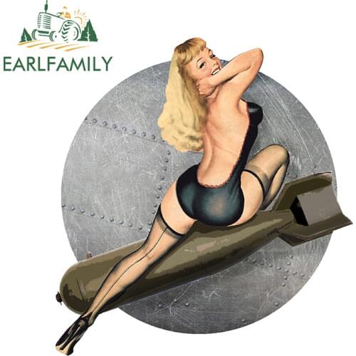 EARLFAMILY 13cm x 11.9cm for Pin-up Bombs Away World War II Car Stickers Creative Camper Scratch-proof Decal for Vehicle