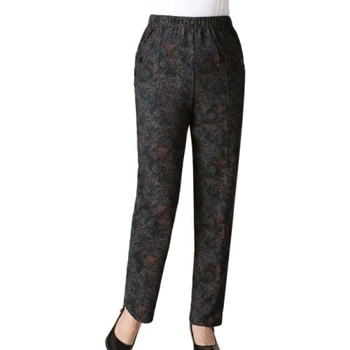 Elderly Women Flower Pant Autumn Spring Elastic High Waist Trousers For Grandma Mother Comfort Pants Plus Size Pantalones Female