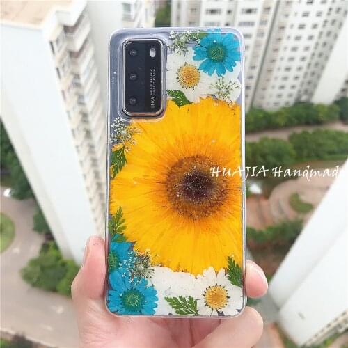 Real Flower Case for Sammung Galaxy A71 51 5G A10 20 30 A50 70 80 90 A21S, Gerbera Daisy Pressed Floral Phone Back Cover Women
