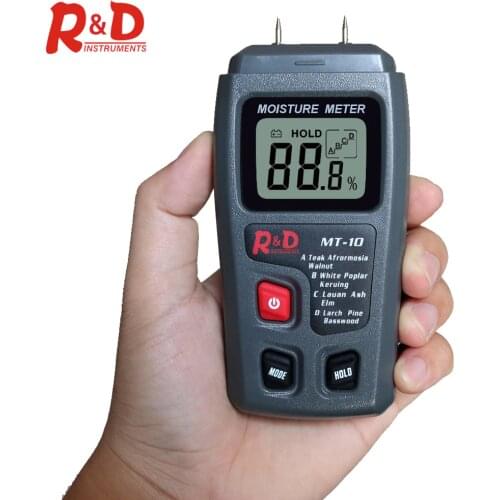 R&D MT10 Wood Moisture Meter Hygrometer Timber Damp Detector Tree Density Digital tester Grey EMT01 Wood Humidity Tester