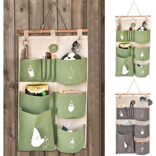 Owl Design Door Wardrobe Wall Hanging Canvas Storage Box Multi-Pocket Large Capacity Storage Bag Lovely Container Organizer