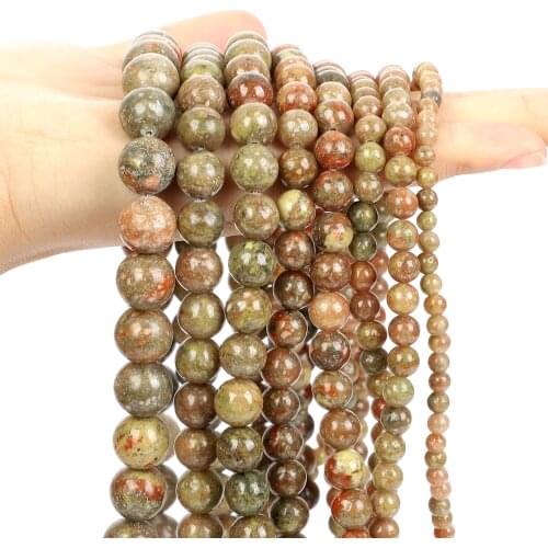 Smooth Natural Unakite Stone Beads Round Loose Spacer Beads For Jewelry Making DIY Bracelets Necklace Charm Accessories 4-12MM