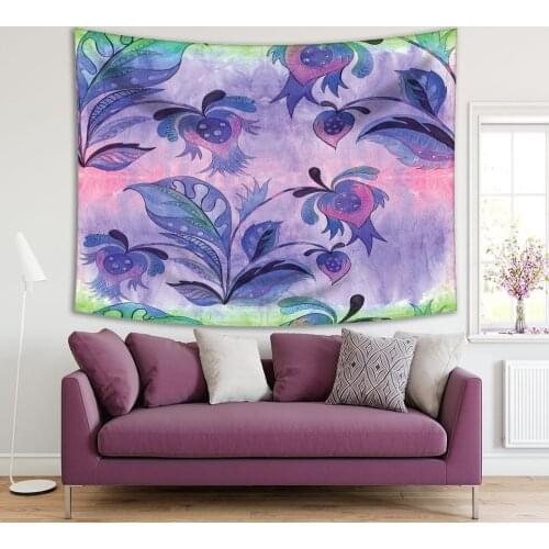 Tapestry Ethnic Style Flower Composition Summer Garden Vintage Style Floral Artwork Green Purple Pink