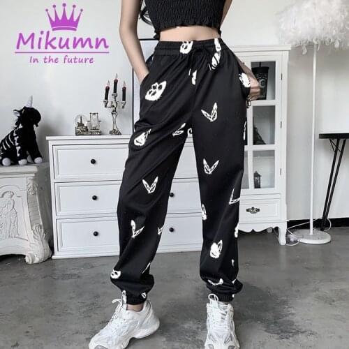 Harajuku Pants Summer Women Gothic Punk Reflective Butterfly Print Casual Pants Loose Elastic Waist Streetwear Hip Hop Trousers