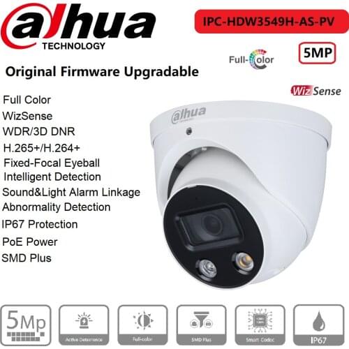 IP Camera Dahua 5MP IPC-HDW3549H-AS-PV Fixed-Focal Eyeball WizSense Network Buil-in Mic&Speaker PoE Onvif Protect IP67 Colorful
