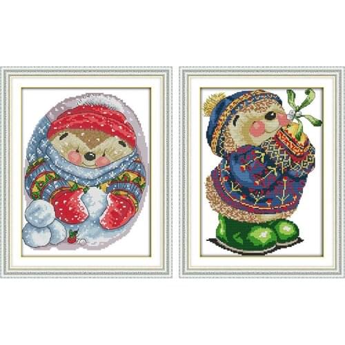 Joy Sunday Hedgehog Chinese Cross Stitch Kits Ecological Cotton Clear Stamped Printed 14CT 11CT DIY Wedding Decoration For Home