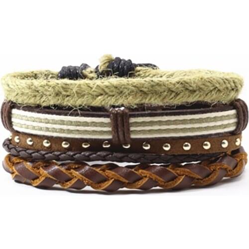 Brown Rivet Green Punk Charm Handmade Woven Leather Men Bracelets Women Vintage Bangle Male Homme Men Jewelry Accessories
