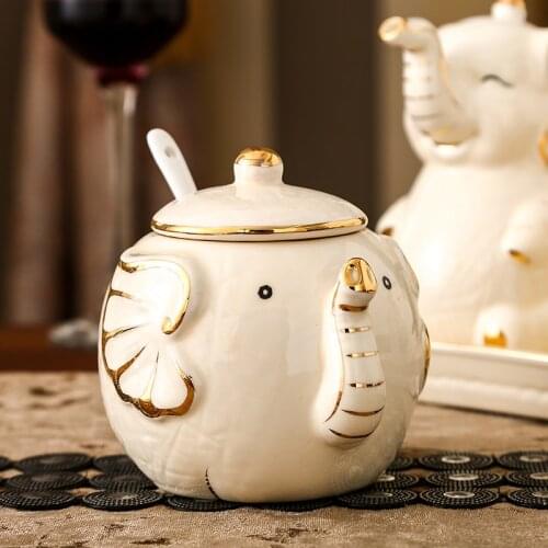 Kitchen cute elephant ceramic spice jar Fun cartoon happy elephant seasoning storage bottle oil pot