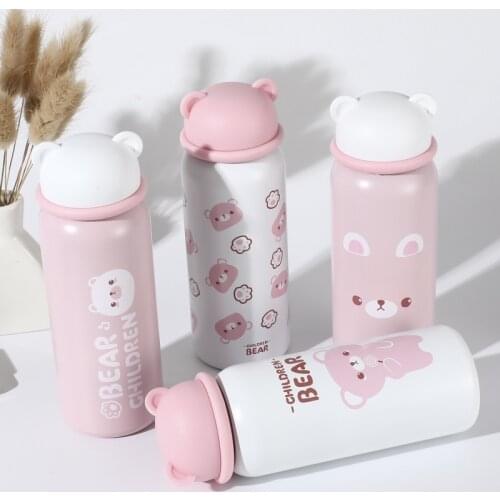 Cute Stainless Steel Vacuum Flask Cup Cartoon Bear Rabbit Thermos Cup Simple Leakproof Vacuum Bottle Girl for Christmas Gift