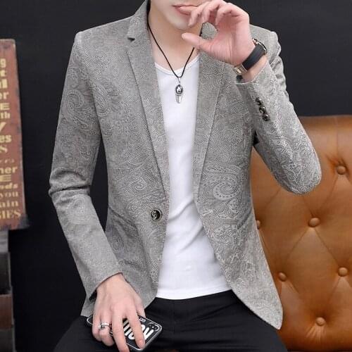 2021 mens Jacquard suit trend new single button casual mens blazer