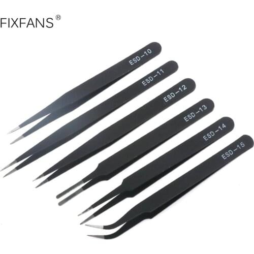 6Pcs ESD Anti-Static Stainless Steel Tweezers Set Soldering Repair Tool for Electronics Jewelery Model Making DIY Hand Tools