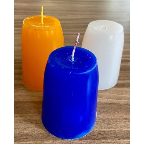 Set of 3 Chocolate Scented Cylinder 9 cm Candles, White Yellow Blue Baton Billet Candle
