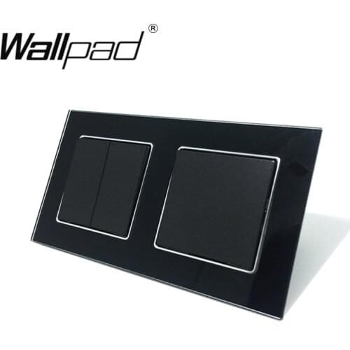 1 Gang + 2 Gang Wallpad Luxury Black Crystal Glass EU Standard Schuko Double Switch 3 Button 2 Way Wall Light Switch with Claws