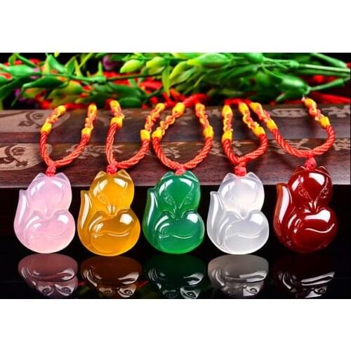 Natural chalcedony fox male and female models marriage marry peach and promote feelings pendants>>> free shipping