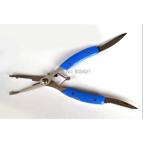 WholeSale 50pcs/lot 6.3" 3 in 1 Stainless Fishing Plier Scissors Line Cutter Hook Remove Tool Blue with Nylon bags