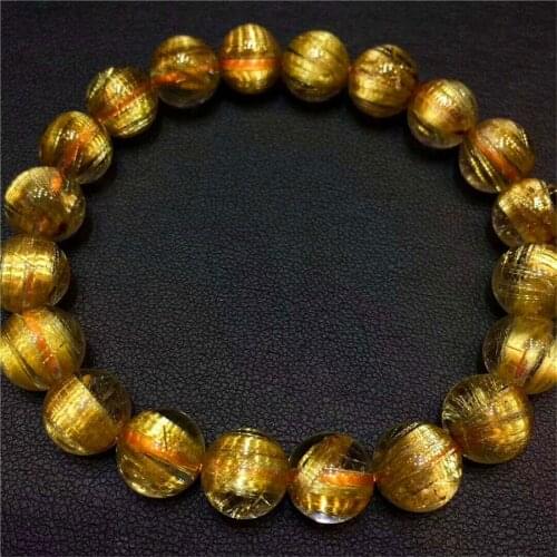 Genuine Natural Yellow Hair Rutilated Quartz Gems 9.5mm Stretch Crystal Round Bead Woman Men Wealth Bracelet AAAAAA