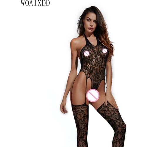 See Through Cheer Black Open Crotch Hooded Socks Full Bodysuit Bodystocking for Women Stretchy Sexy Lingerie for Women