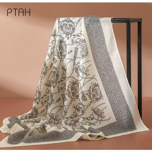 [PTAH] 73*73cm 100% Mulberry Silk Scarf Ladies High Quality Square Temperament Elegance Silk Scarf Neckerchief Print Ladies New