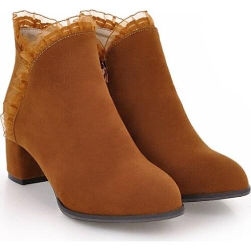 Big Size boots women shoes ankle boots for women ladies boots shoes woman winter Solid color round head side zipper