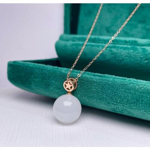 SHILOVEM 18k yellow gold natural white Jasper pendants Christmas Gift fine Jewelry plant wedding no necklace 12mm mymz1212552hby