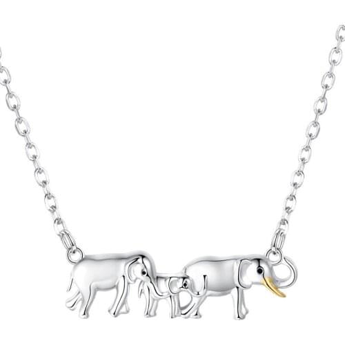 Strollgirl 925 Sterling Silver Lovely Elephants Necklace for Women Fine Jewelry Mothers Day Gift