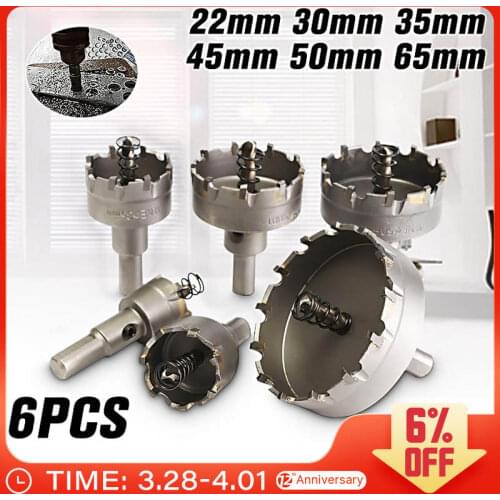 6Pcs/Set 22/30/35/45/50/65mm Hole Saw Tooth HSS Steel Drill Bit Cutter Tool Drilling Hole Cut Carbide Tip For Metal Wood Alloy