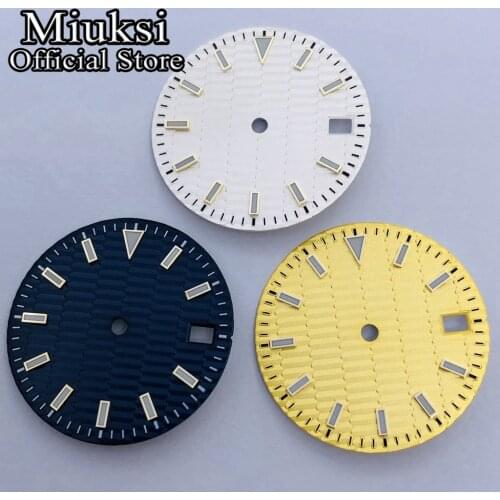 Miuksi 29mm black white gold dial luminous watch dial fit NH35 movement