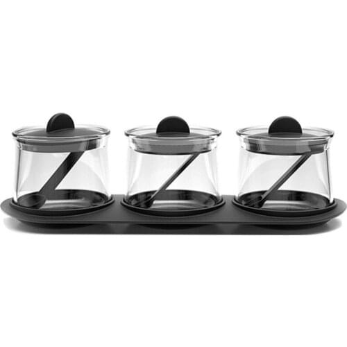 Three In One With Spoon Kitchen Organizer Storage Boxes Spices Seasoning Jar Transparent Sugar Salt Bottle Kitchen Accessories