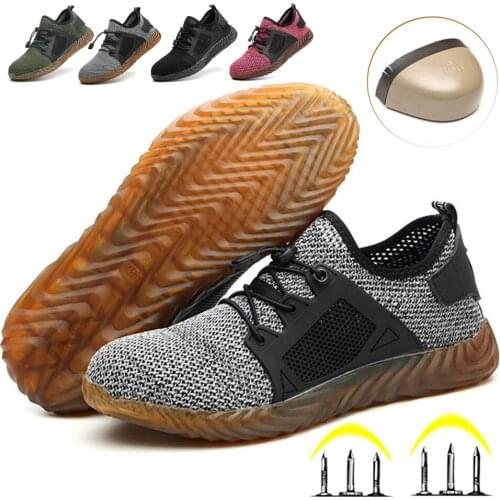 Outdoor Summer Work Shoes Mens Breathable Steel Toe Anti Smash Protective Safety Shoes Men Puncture Proof Low Working Sneakers