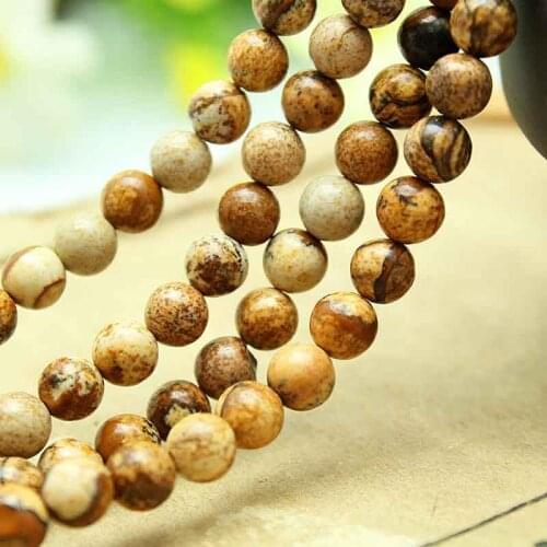 Natural Stone Picture Jaspers Round Beads 15" Strand 6mm 8mm 10mm 12mm Pick Size for Jewelry Making DIY Bracelests Findings