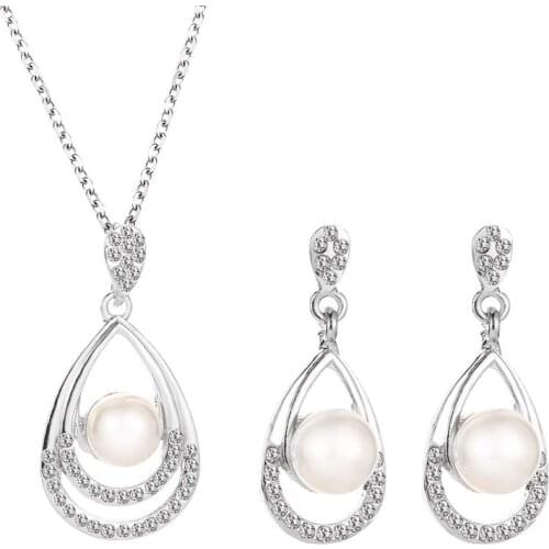 Pearl Water Droplets Jewelry Sets Crystal Pearl Necklace Earrings Jewellery Sets For Women Elegant Bridal Wedding Jewelry Set