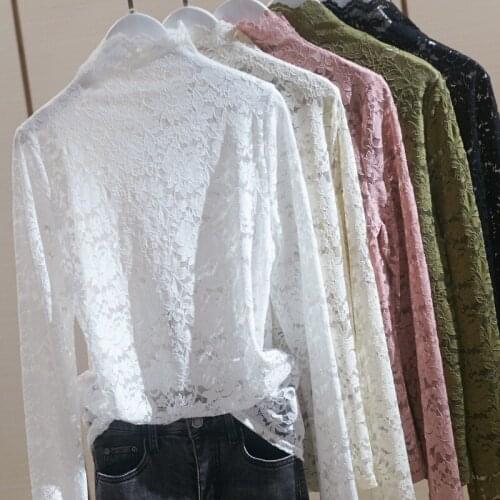 Womens long sleeve Lace up turtle collar bottoming shirt autumn fall outer Pullover blouse female shirts mesh top over size 4XL