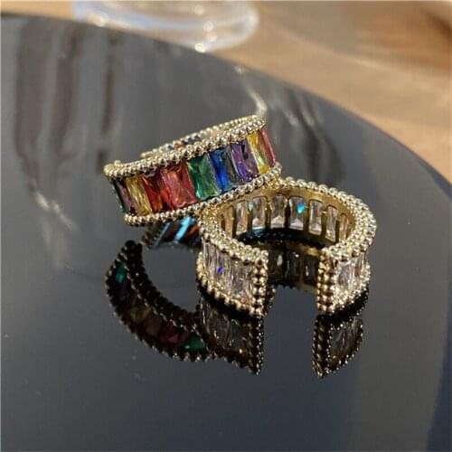 AAA Rectangle Zircon Adjustable Rings Women Top Luxury Vintage Geometric C Round Ring Fashion Brand Jewelry Z254