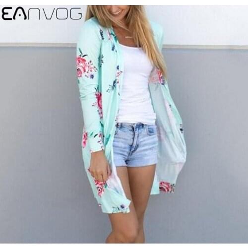 Women Coat Flower Printing Thin Coat Mid-length Slim-fit Causal Lady 2021 Spring Autumn Loog Sleeve Cardigan Coat