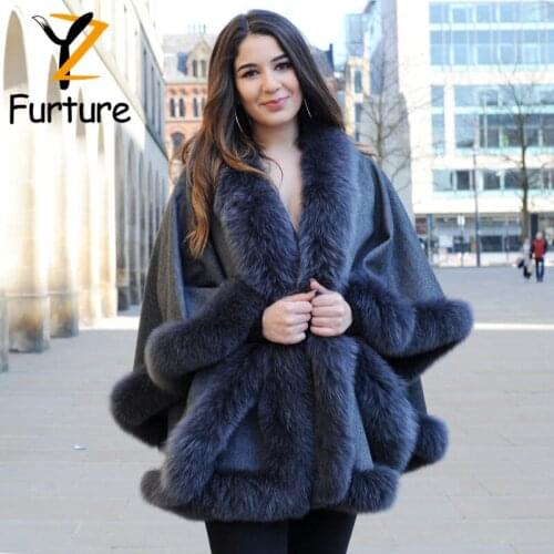 Winter Thick Warm Cashmere Shawl Coat High Quality Real Fox Fur Collar Cloak Overcoat Mother Gift New Fashion Cape Robe Outwear