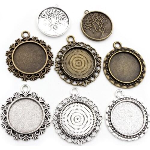 10pcs 20mm Inner Size Antique Silver Plated And Bronze Colors Pattern Style Cabochon Base Setting Charms Pendant