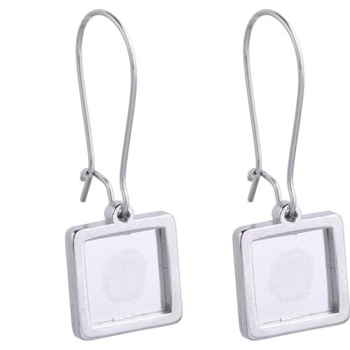 10pcs 10mm square cabochon earring base settings stainless steel ear hooks findings for jewelry making